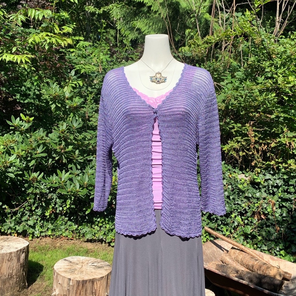 Indira periwinkle single button woven sweater